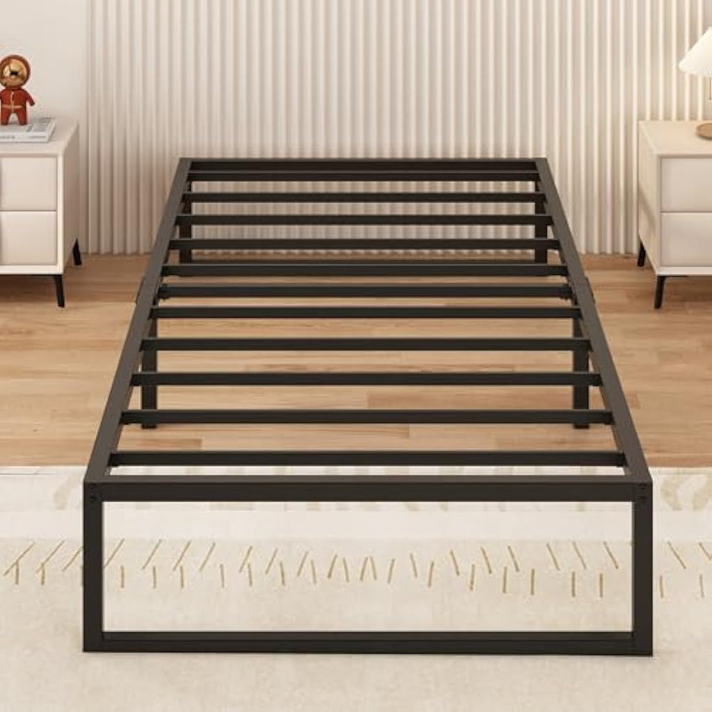 Single Metal Bed Frame – 90x190cm Steel Slat Support, Black