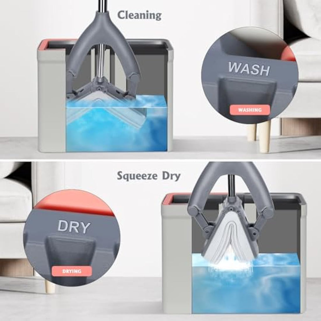 Masthome Sponge Mop and Bucket Set | 3 Absorbent Heads & Extendable Handle