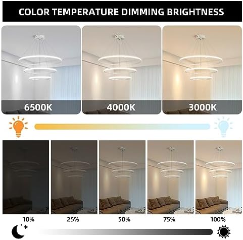 Jolof Store LED Chandelier – Dimmable 3-Ring White Acrylic Pendant Light