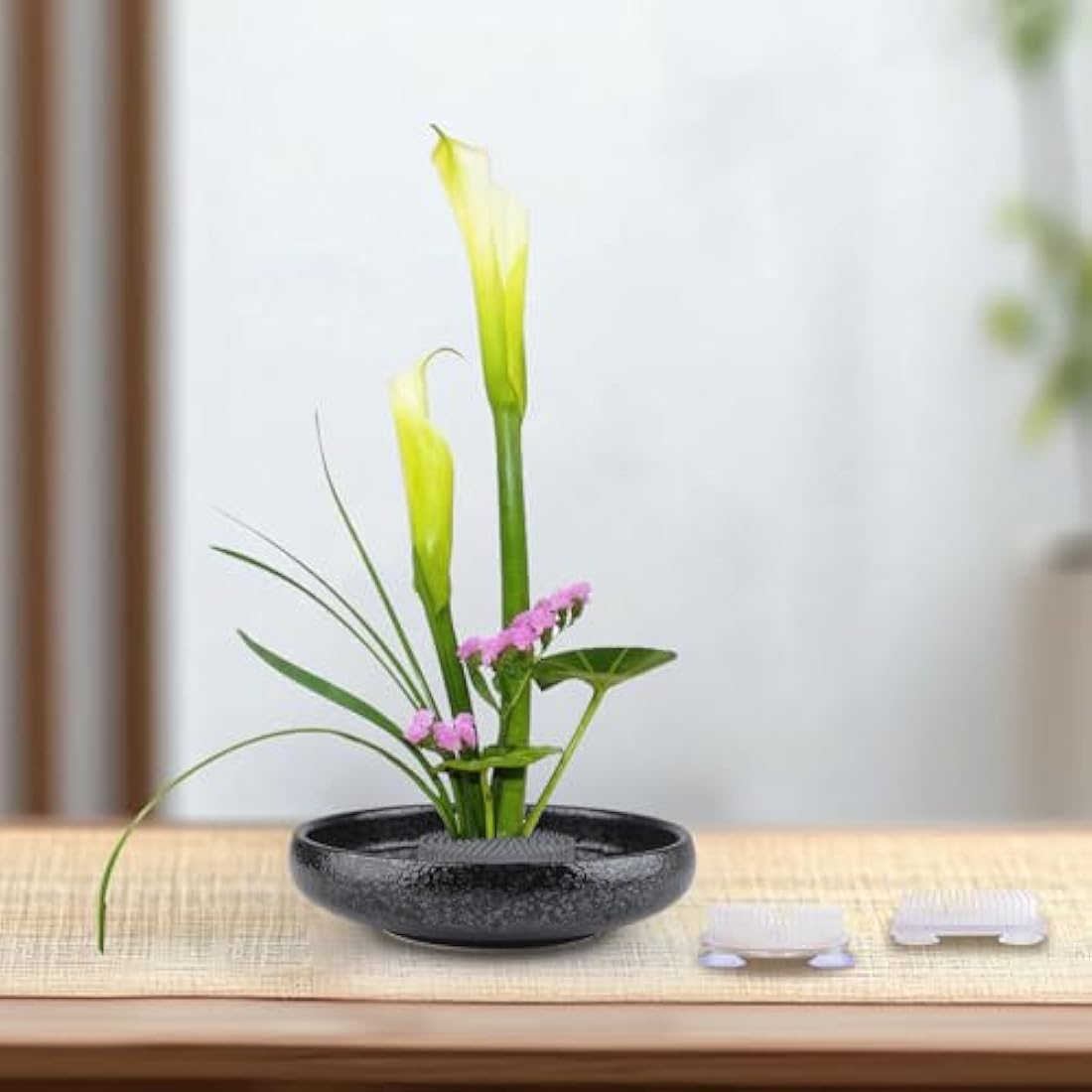 WANDIC 2Pcs Clear Plastic Flower Frog Set | Ikebana Kenzan with Suction Cups
