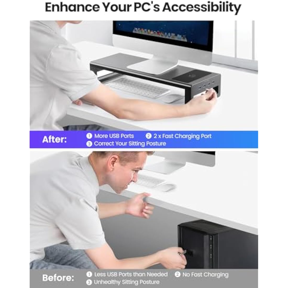 Vaydeer Monitor Stand with Wireless Charging, RGB Metal Riser & USB 3.0