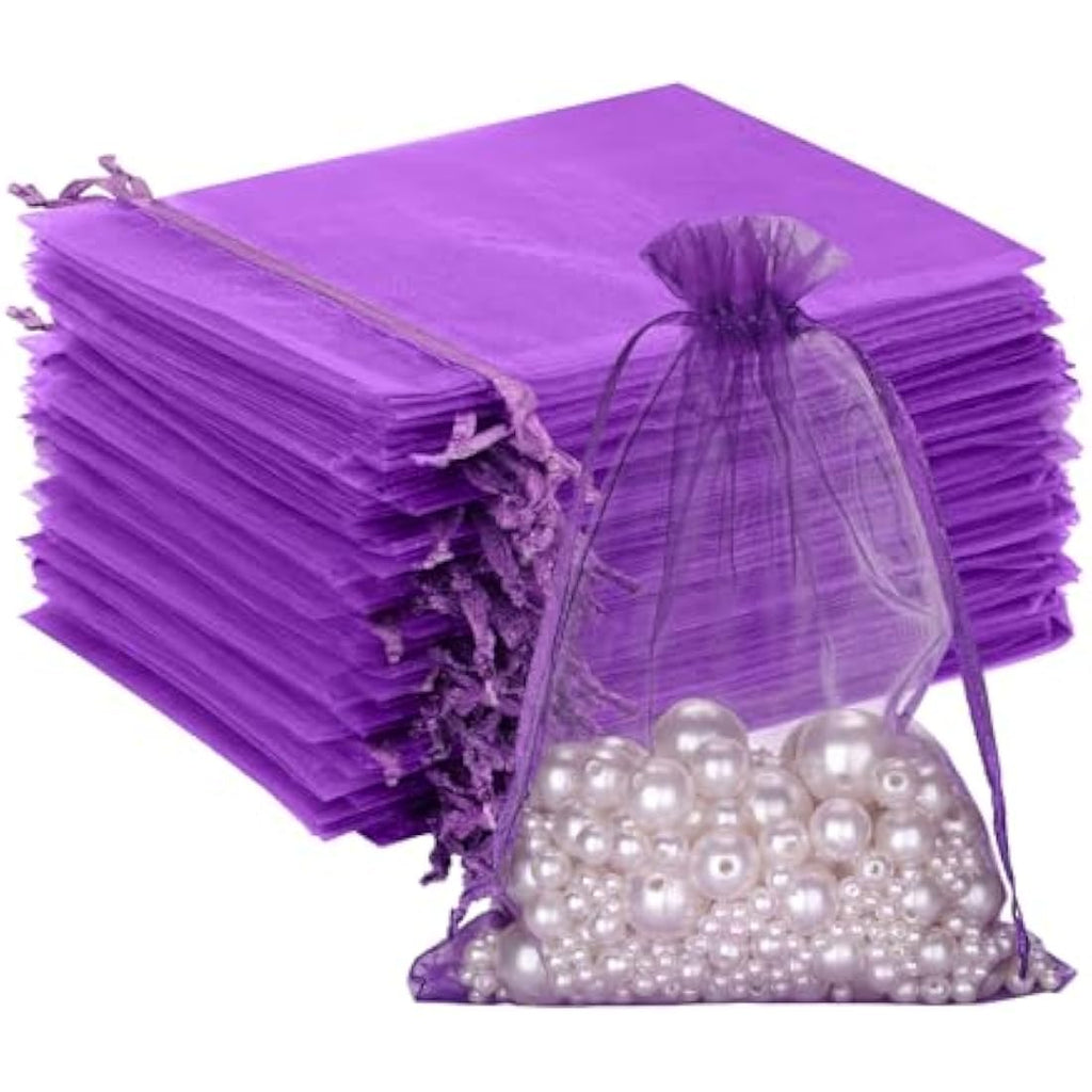 G2PLUS Purple Organza Gift Bags | 100 PCS Mesh Jewelry Pouches 10x15cm