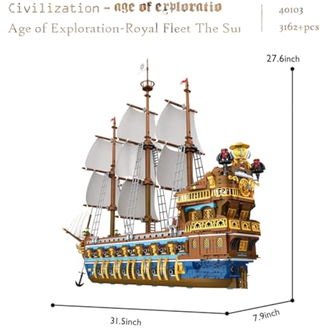 JMBricklayer Pirate Ship Building Blocks Set – Royal Fleet Model 40103 (3162 Pieces)