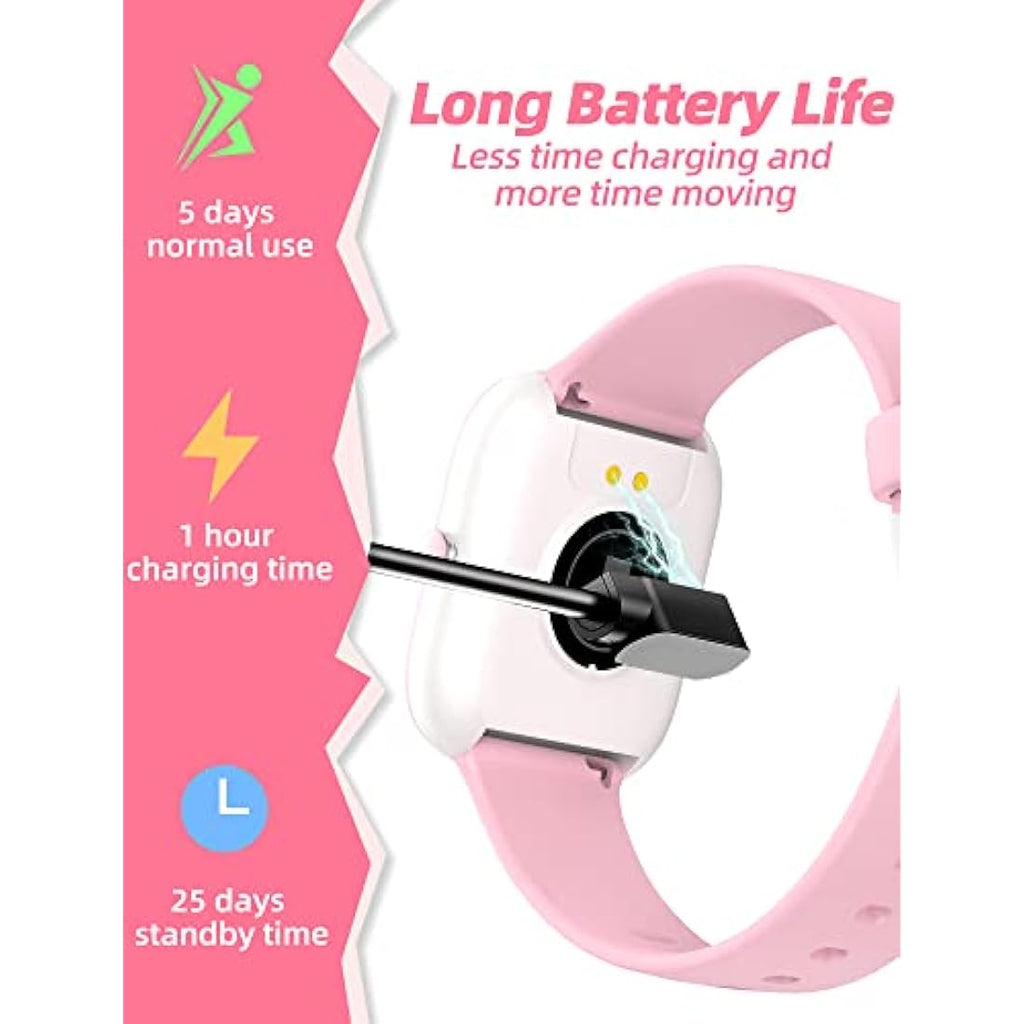 Slothcloud Kids Smart Watch - IP68 Waterproof Fitness Tracker, Pink