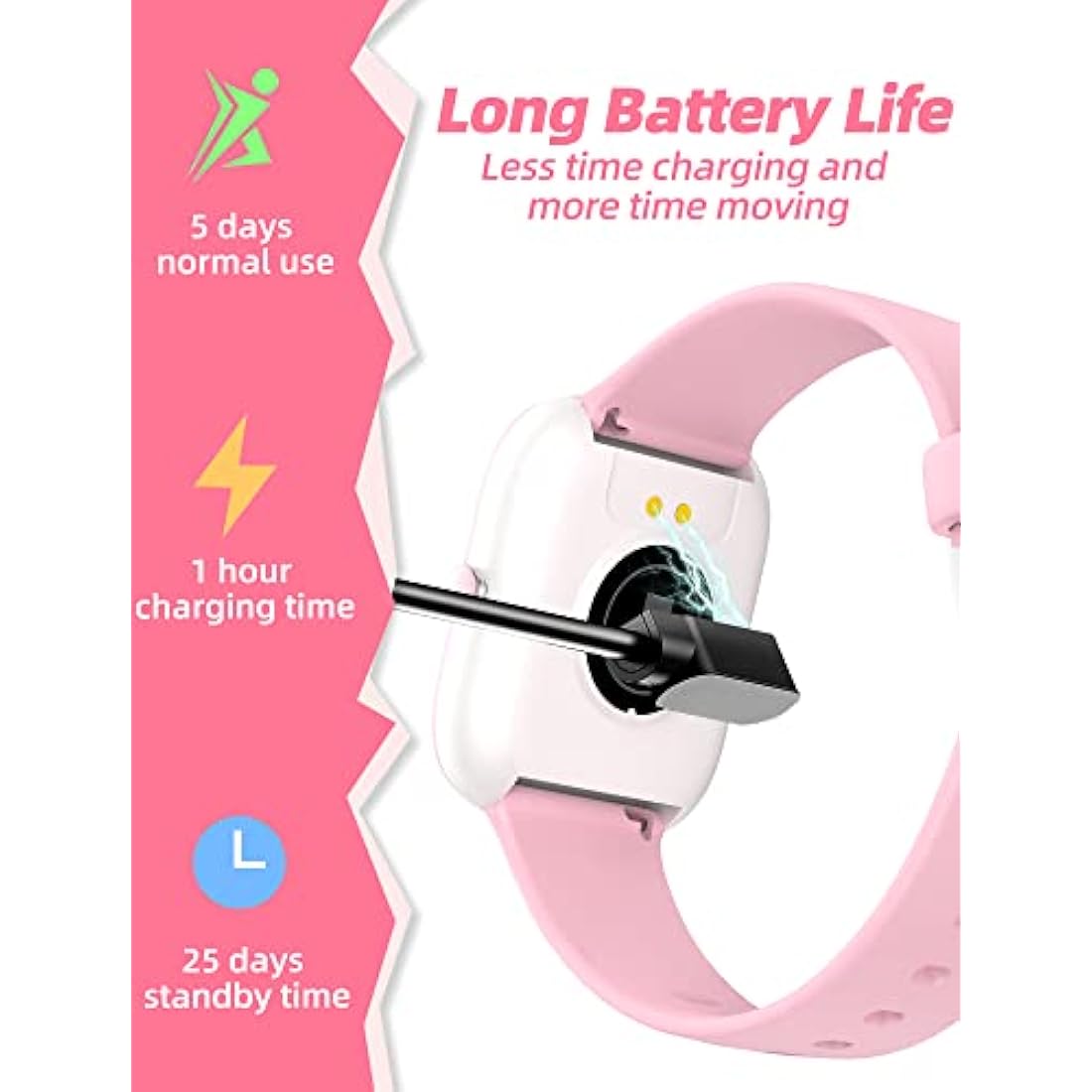Slothcloud Kids Smart Watch - IP68 Waterproof Fitness Tracker, Pink