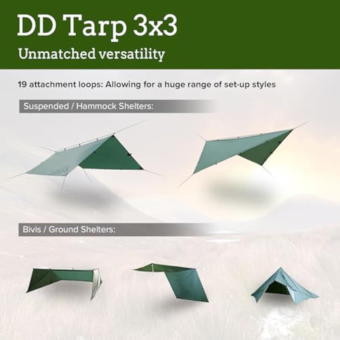 DD Hammocks Tarp 3x3 | Olive Green Waterproof Lightweight Camping Shelter