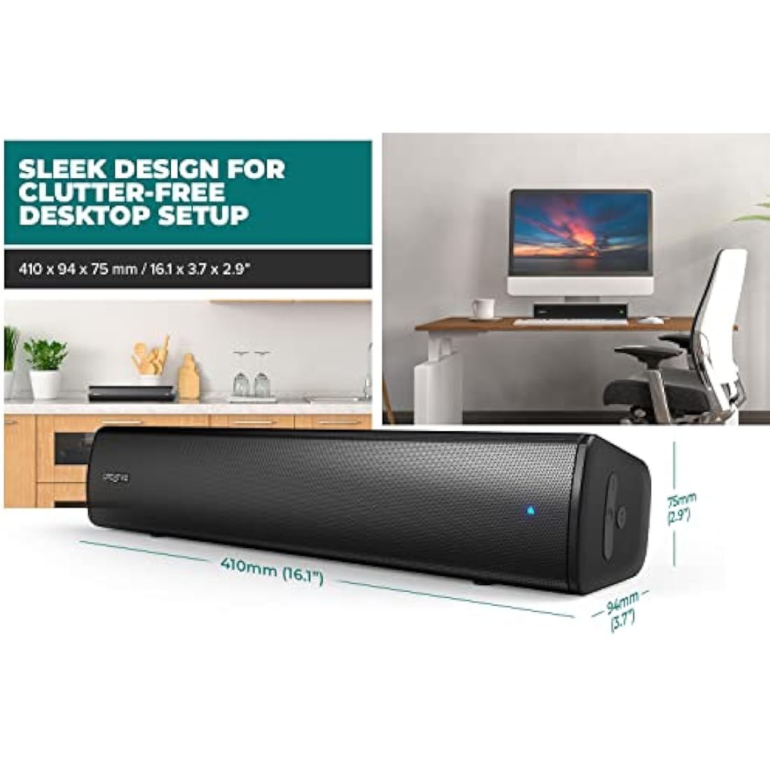 Creative Stage Air V2 Compact Under-Monitor Soundbar | Bluetooth & USB-C