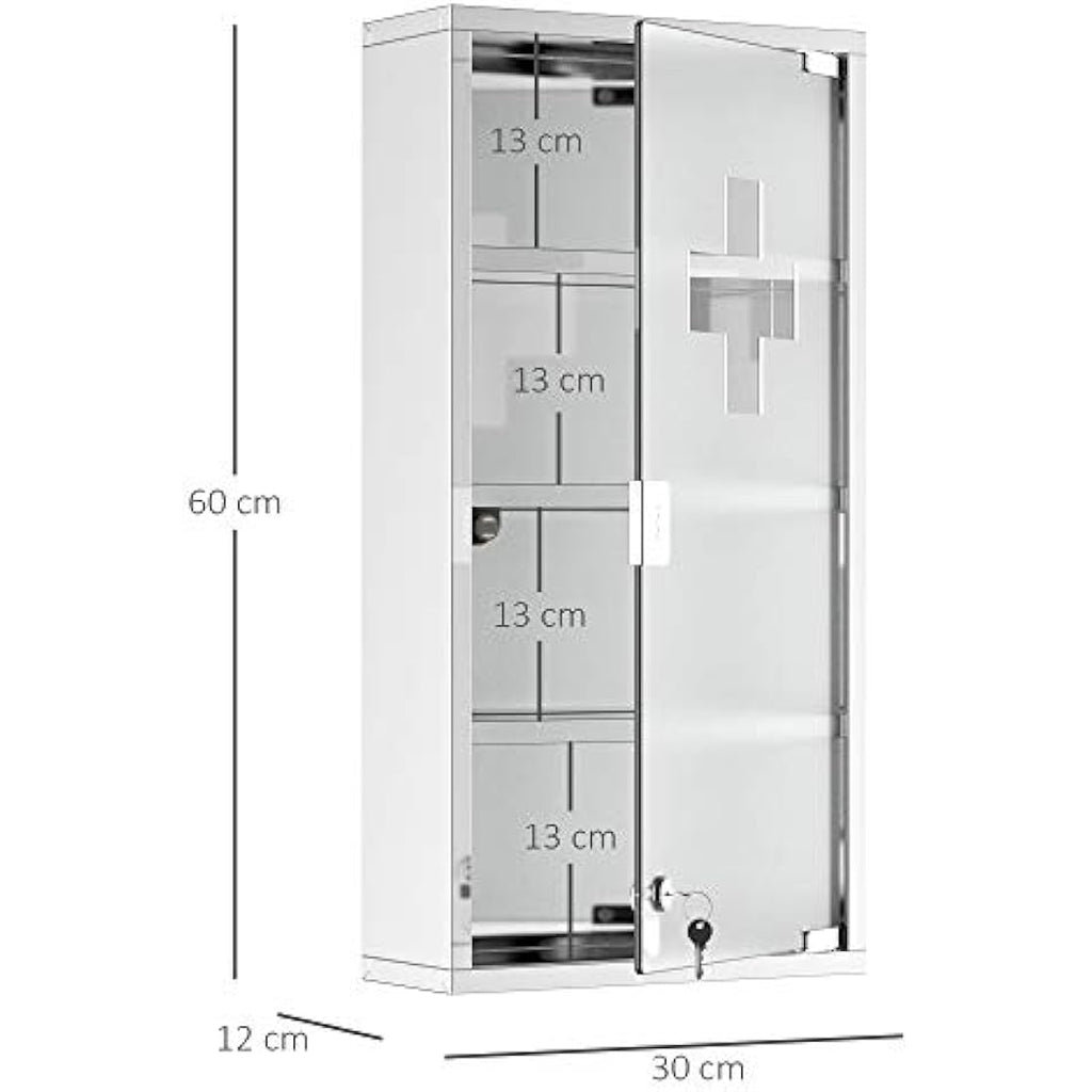 HOMCOM 4-Tier Stainless Steel Medicine Cabinet | Lockable Wall Storage
