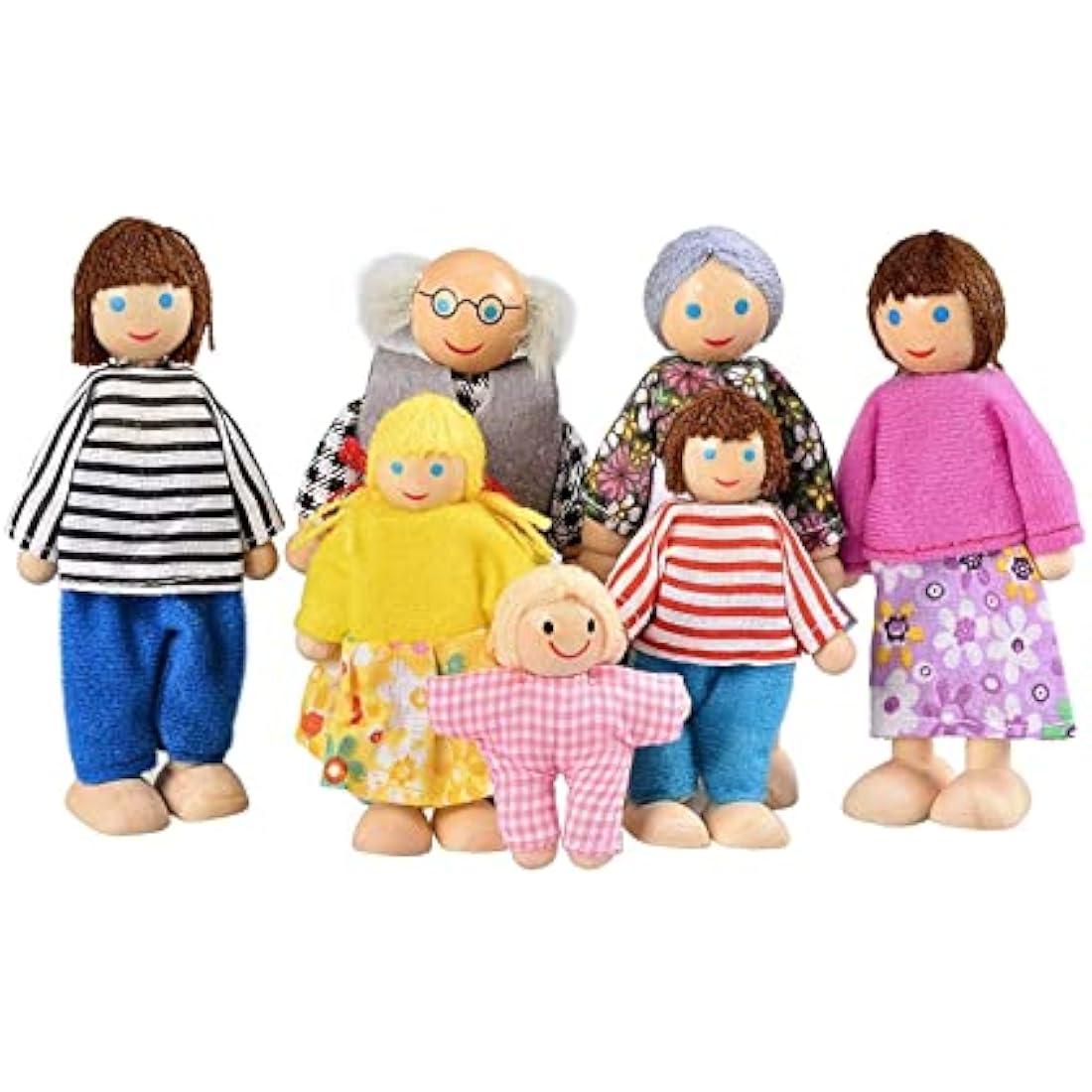 DecoBay Wooden Dollhouse Furniture - 6 Room Sets and 7 Family Dolls