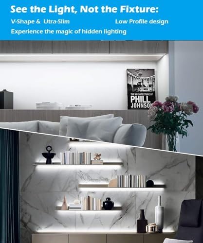 Cefrank V-Shape Under Cabinet LED Lighting Kit | Dimmable Pure White 4-Pack