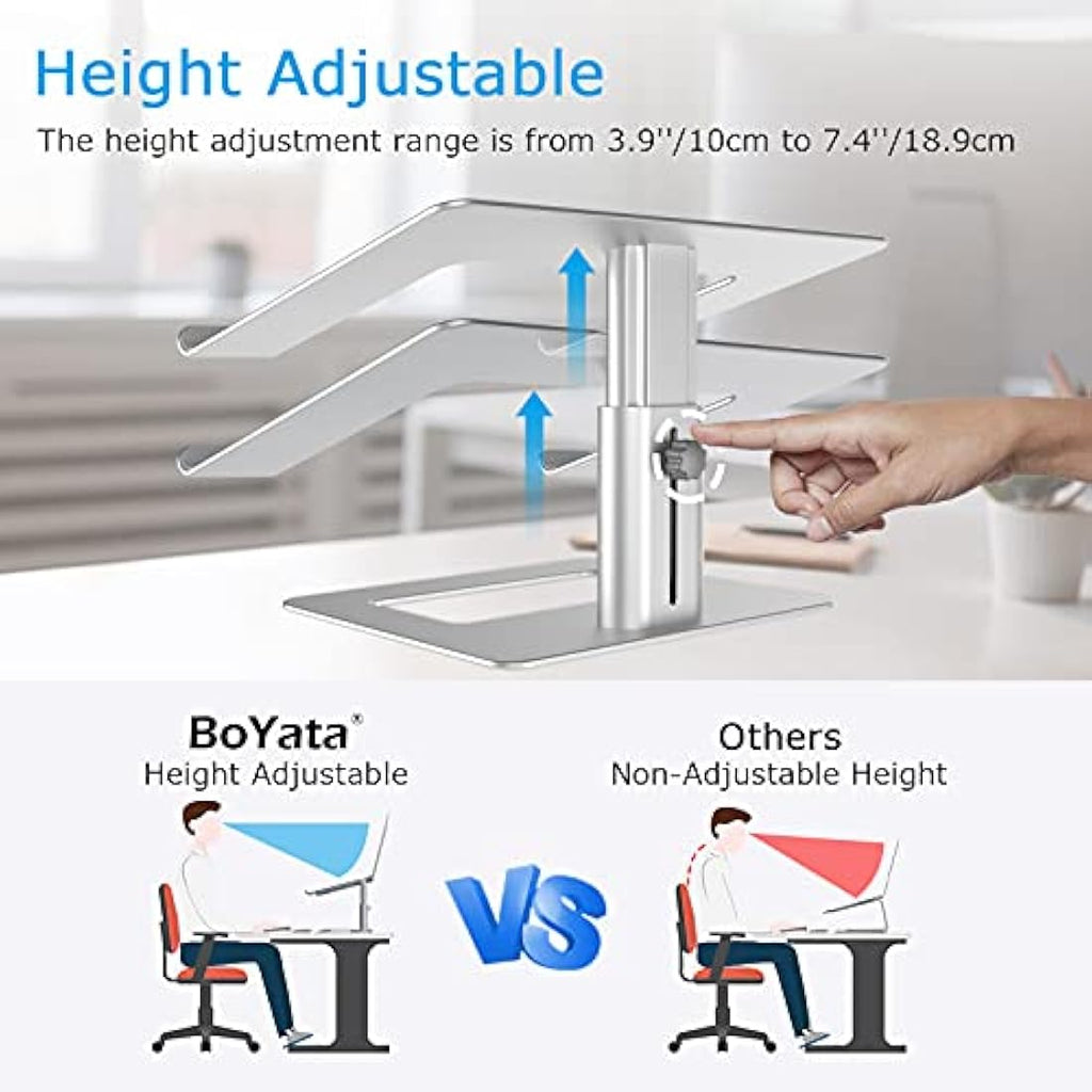 BoYata Laptop Stand – Height Adjustable Ergonomic Cooling Riser