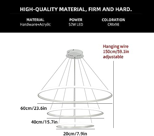 Jolof Store LED Chandelier – Dimmable 3-Ring White Acrylic Pendant Light
