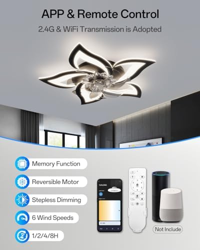 YUNLONG Smart Ceiling Fan with Light | Reversible DC Motor, Black