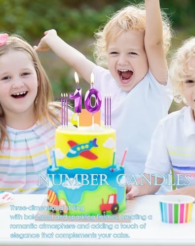 Purple Number 10 Birthday Candles Set for Cakes – 8 Pieces