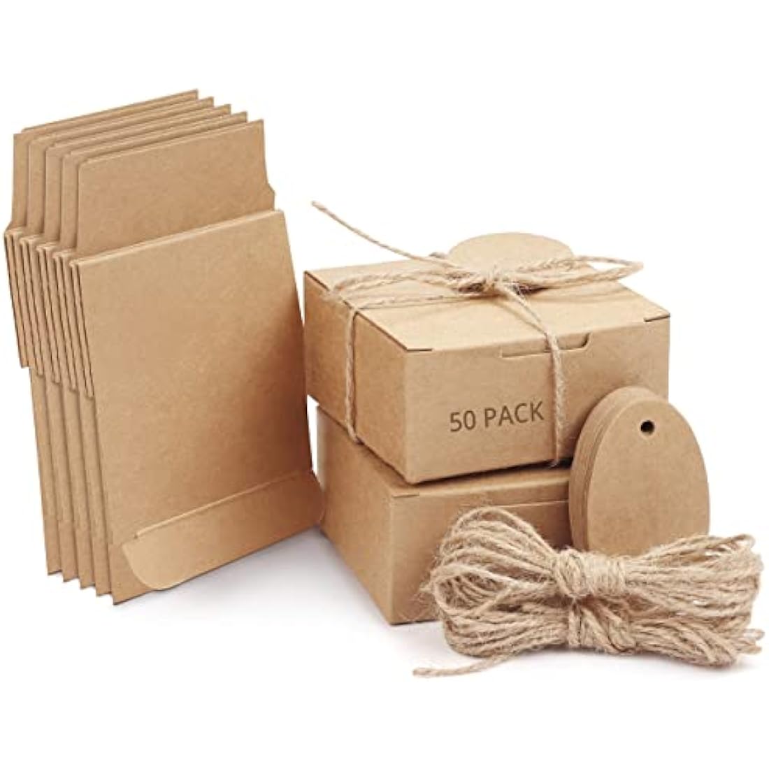 Belle Vous Brown Kraft Gift Boxes with Lids - 50 Pack Small Wedding Favours