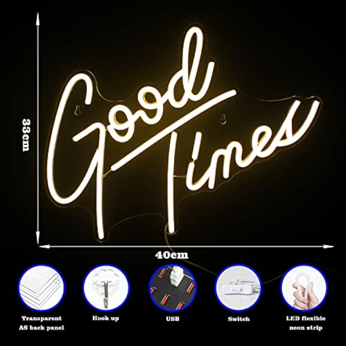 Looklight Good Times Neon Sign – Warm White LED Wall Decor for Weddings