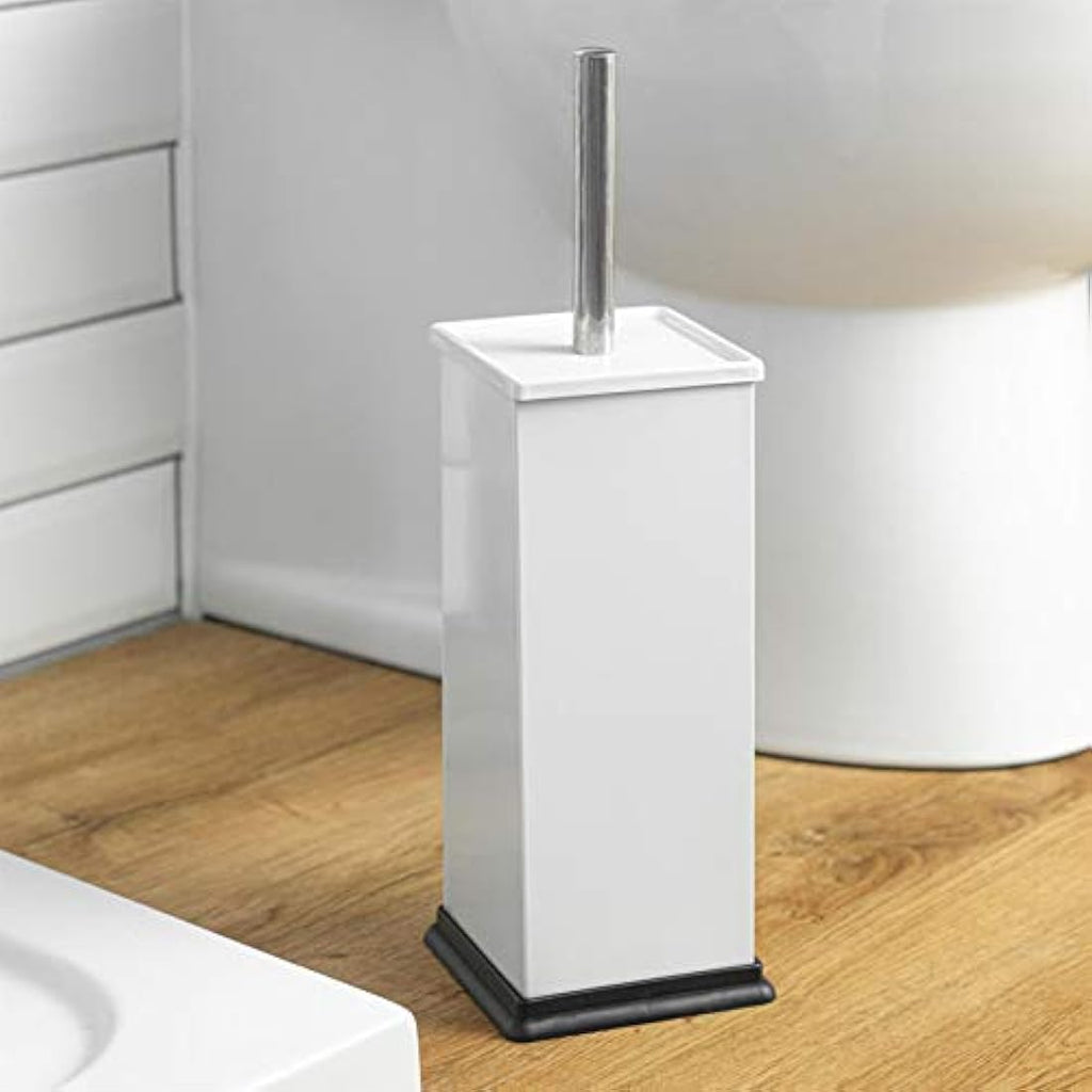 White Stainless Steel Bathroom Pedal Bin & Toilet Brush Set