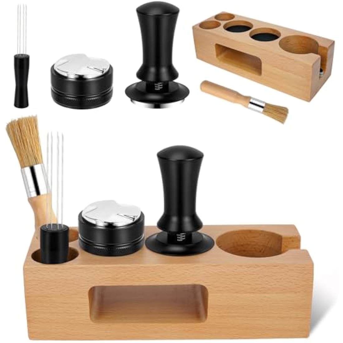 Jolof Store 5-Piece Espresso Tamper Set with 51mm Beechwood Station