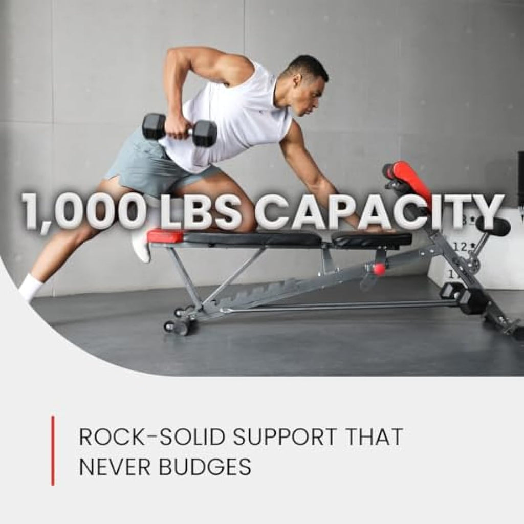 Finer Form Multi-Functional FID Weight Bench - 1000lb Adjustable Home Gym