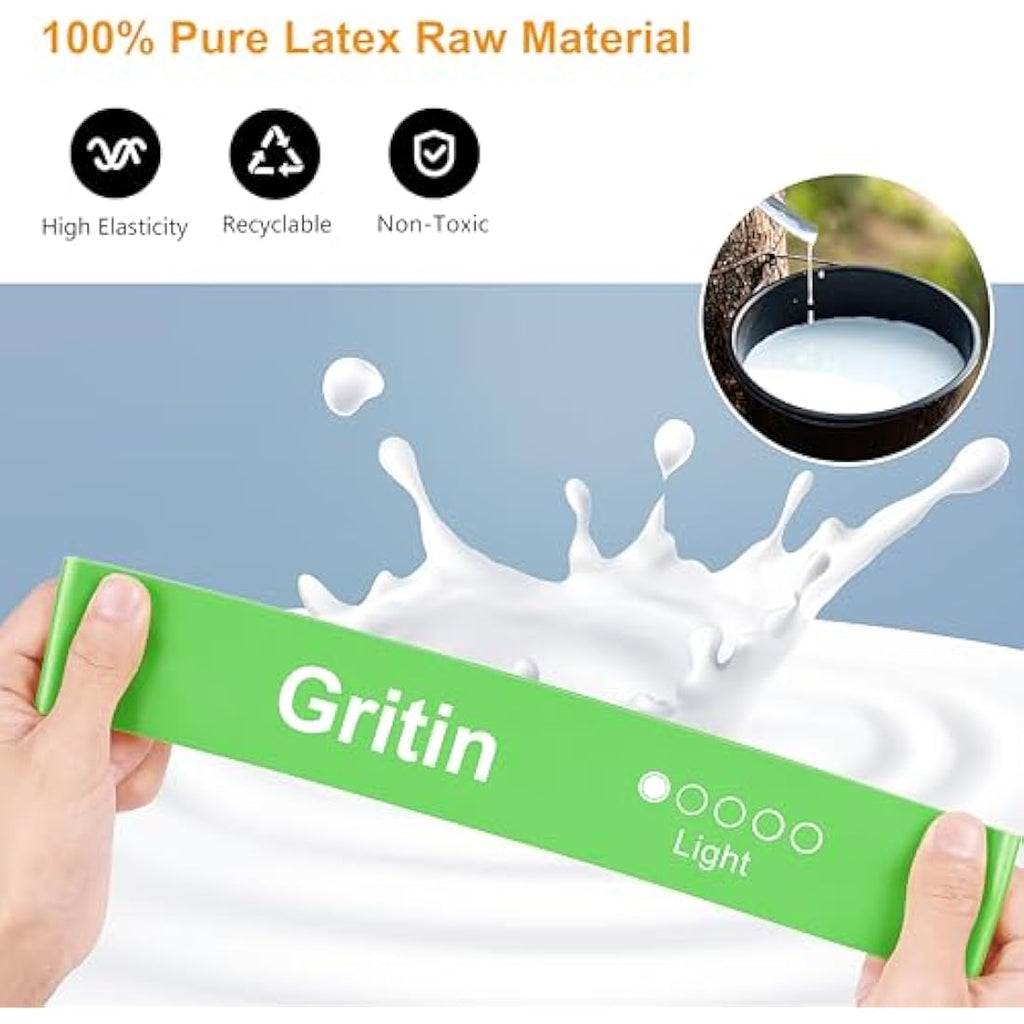 Gritin Resistance Bands – Set of 5 Natural Latex Exercise Loop Bands