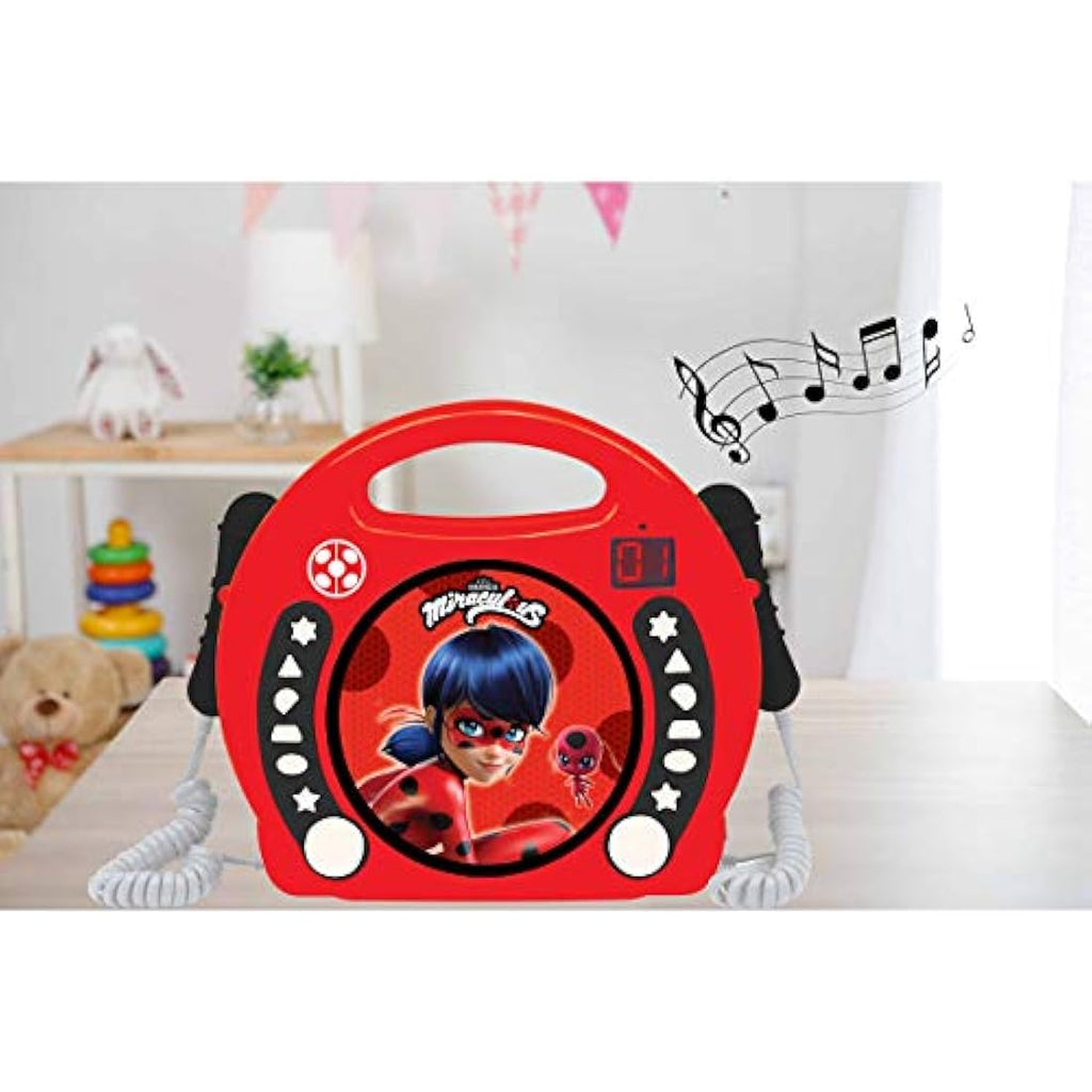 Miraculous Ladybug Portable CD Player with Karaoke Microphones – Red