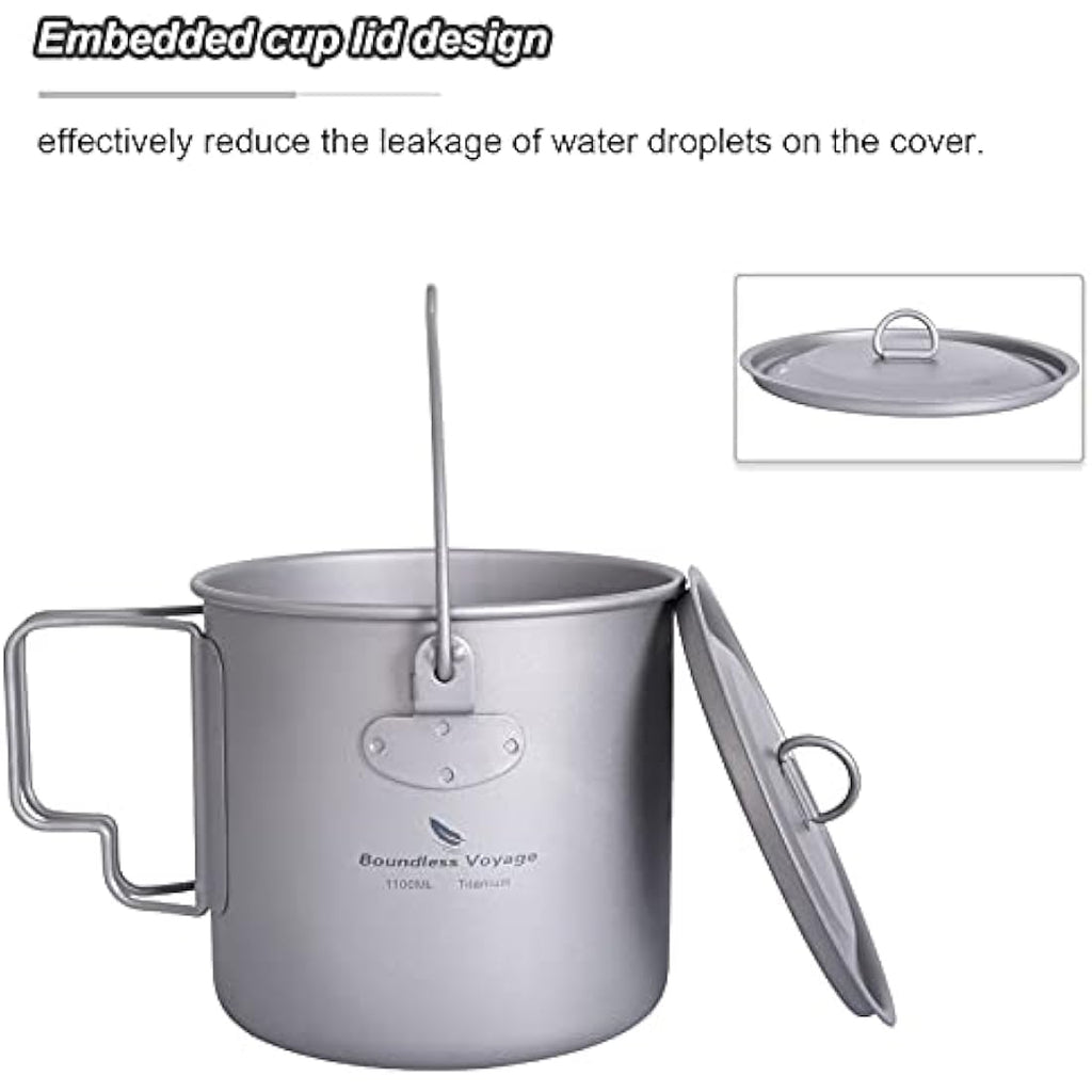 Boundless Voyage 1100ml Titanium Pot | Ultralight Camping Mug Set
