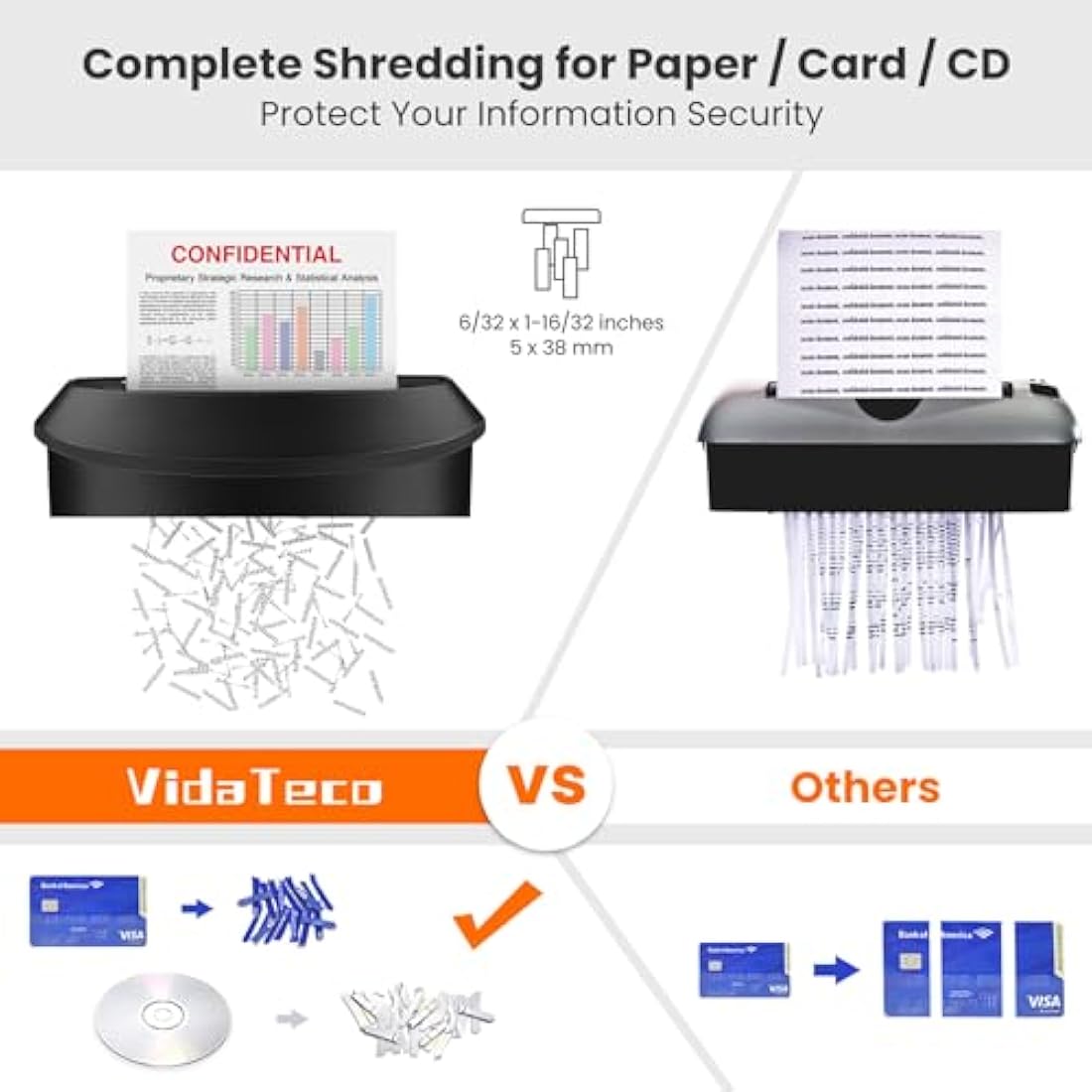 VidaTeco 14-Sheet Cross-Cut Paper Shredder – 25L Bin for Home Office