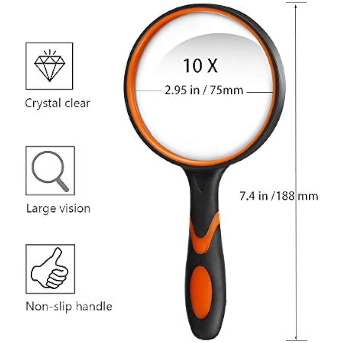 10X Handheld Magnifying Glass – 75mm Shatterproof Reading Lens