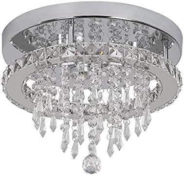 Deckrico Modern K9 Crystal Chandelier – 3 LED Flush Mount Pendant Light