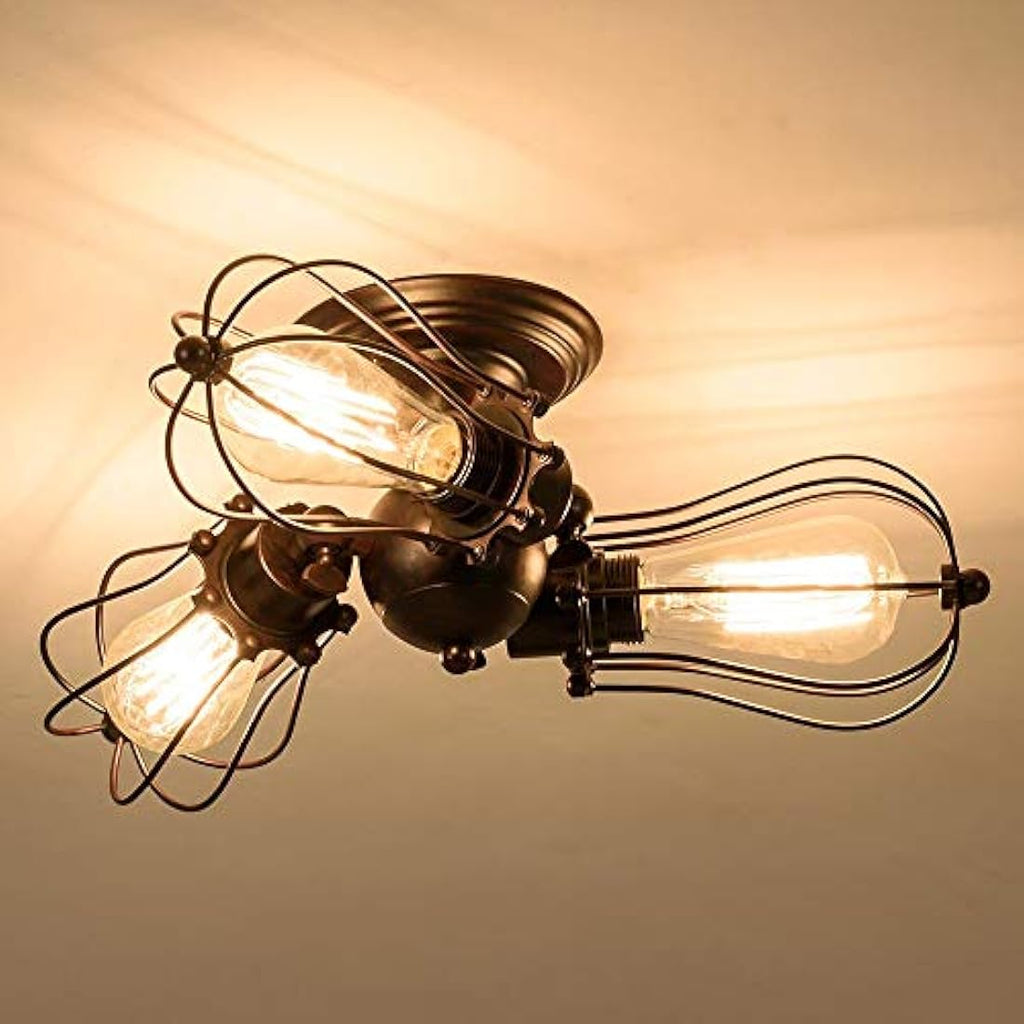 Jolof Store Industrial Vintage Wire Cage Ceiling Light – Rust Metal