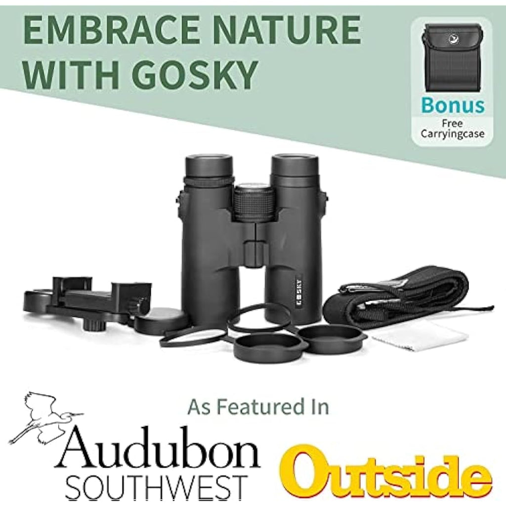 Gosky 10x42 HD Roof Prism Binoculars with BAK4 Prism and Phone Mount