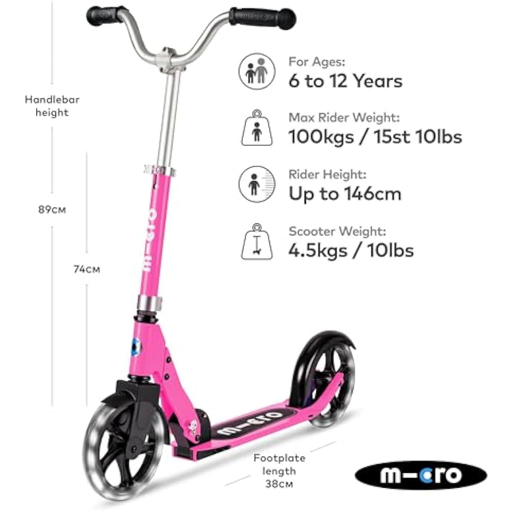 Micro Scooters Cruiser LED Kids Scooter | Foldable 200mm Wheels | 6-12yrs