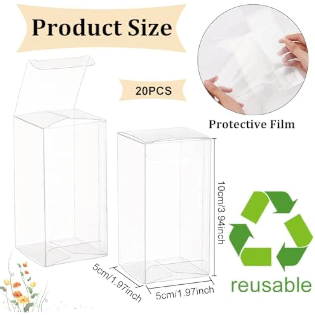 BENECREAT 20PCS Clear PVC Wedding Favor Boxes - 5x5x10cm Gift Packaging