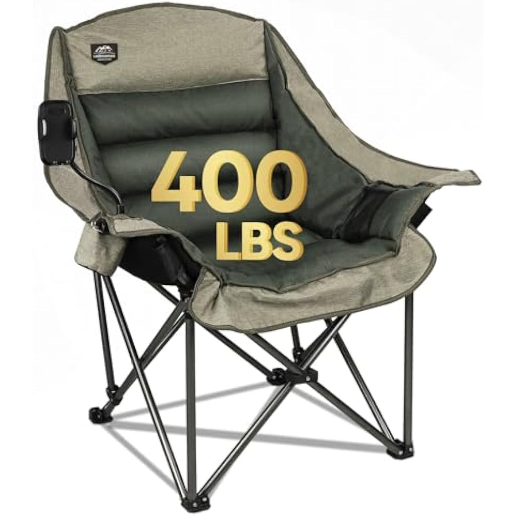 LANMOUNTAIN Oversized Folding Camping Chair | Heavy-Duty 400lbs - Brown