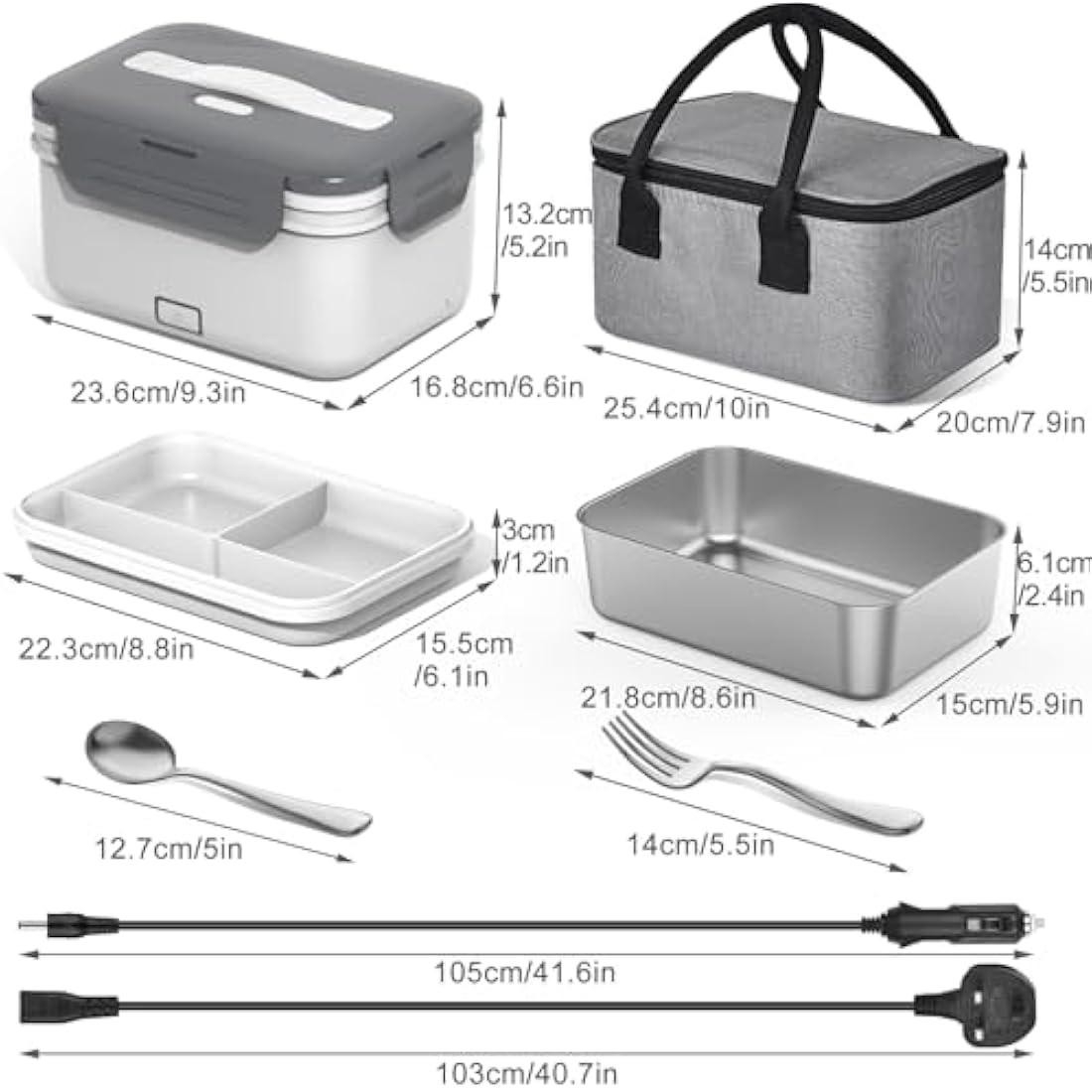 Herrfilk 100W Electric Lunch Box | 1.8L Heated Food Warmer for Car & Home