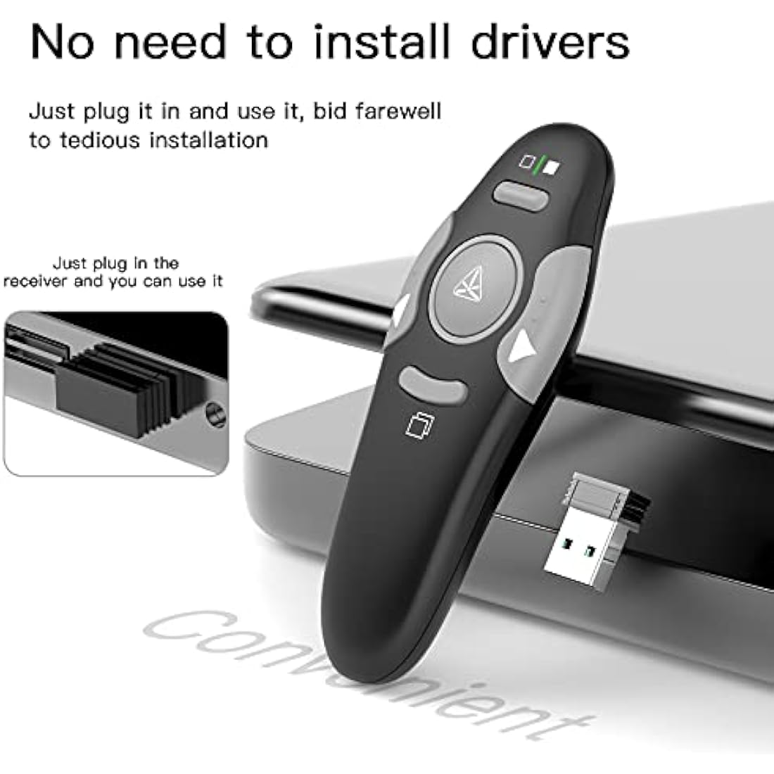 QUI Wireless Presentation Clicker – 2.4GHz PPT Remote for Mac & Laptop