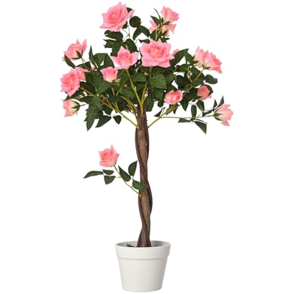 Outsunny 90cm Artificial Rose Tree | Pink Faux Decorative Plant with Pot