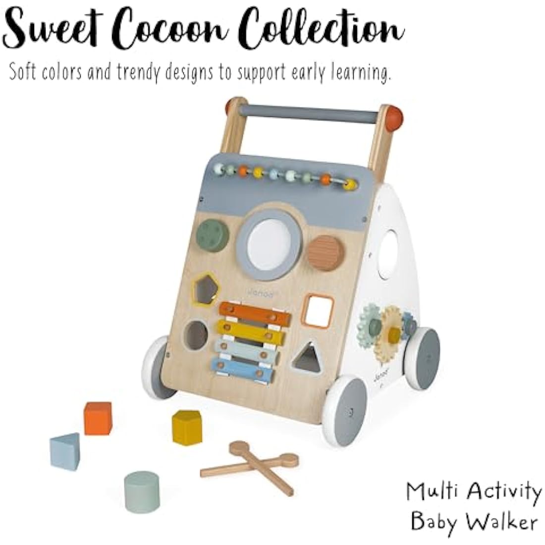 Janod Sweet Cocoon Wooden Multi-Activity Baby Walker and Pushcart