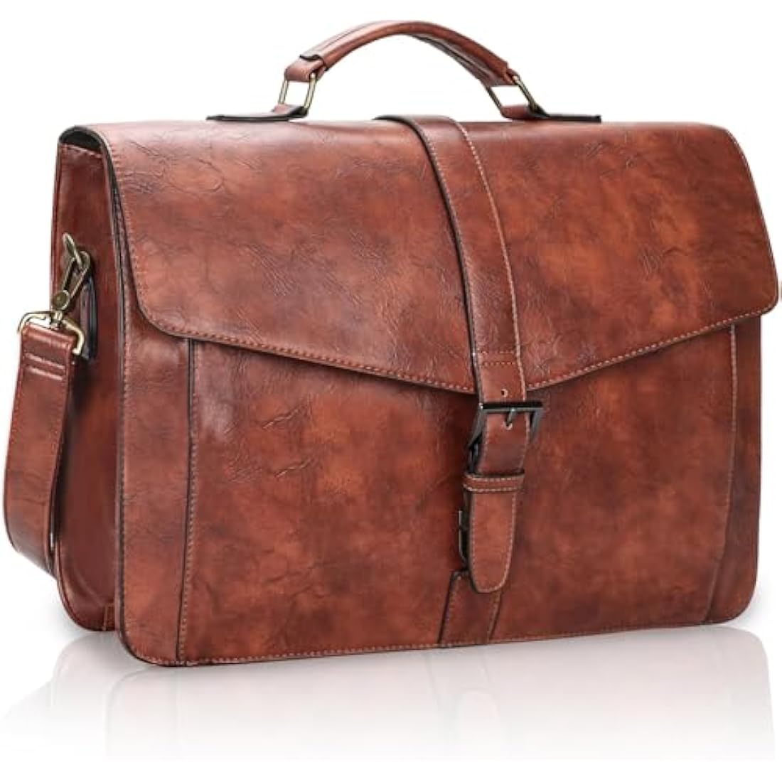 Estarer 17.3 Inch Leather Laptop Bag | Large Mens Business Briefcase – Brown