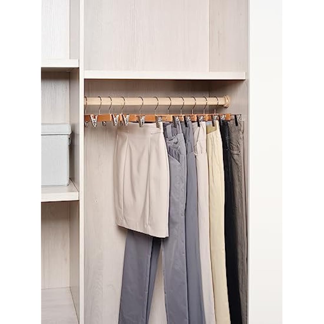 Amber Home Natural Wooden Pants Hangers with Adjustable Clips – 20 Pack