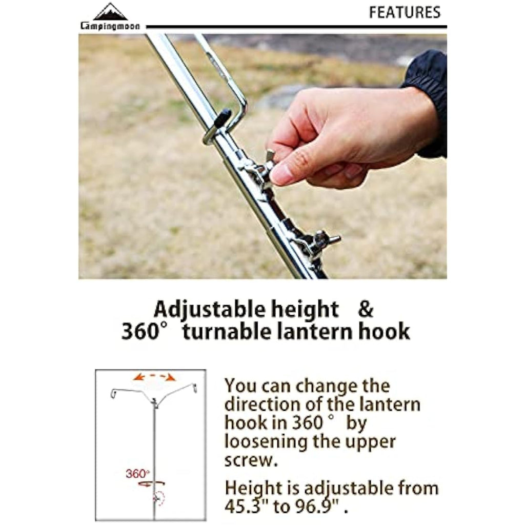 CAMPINGMOON Heavy Duty Stainless Steel Lantern Stand with Tripod & Bag