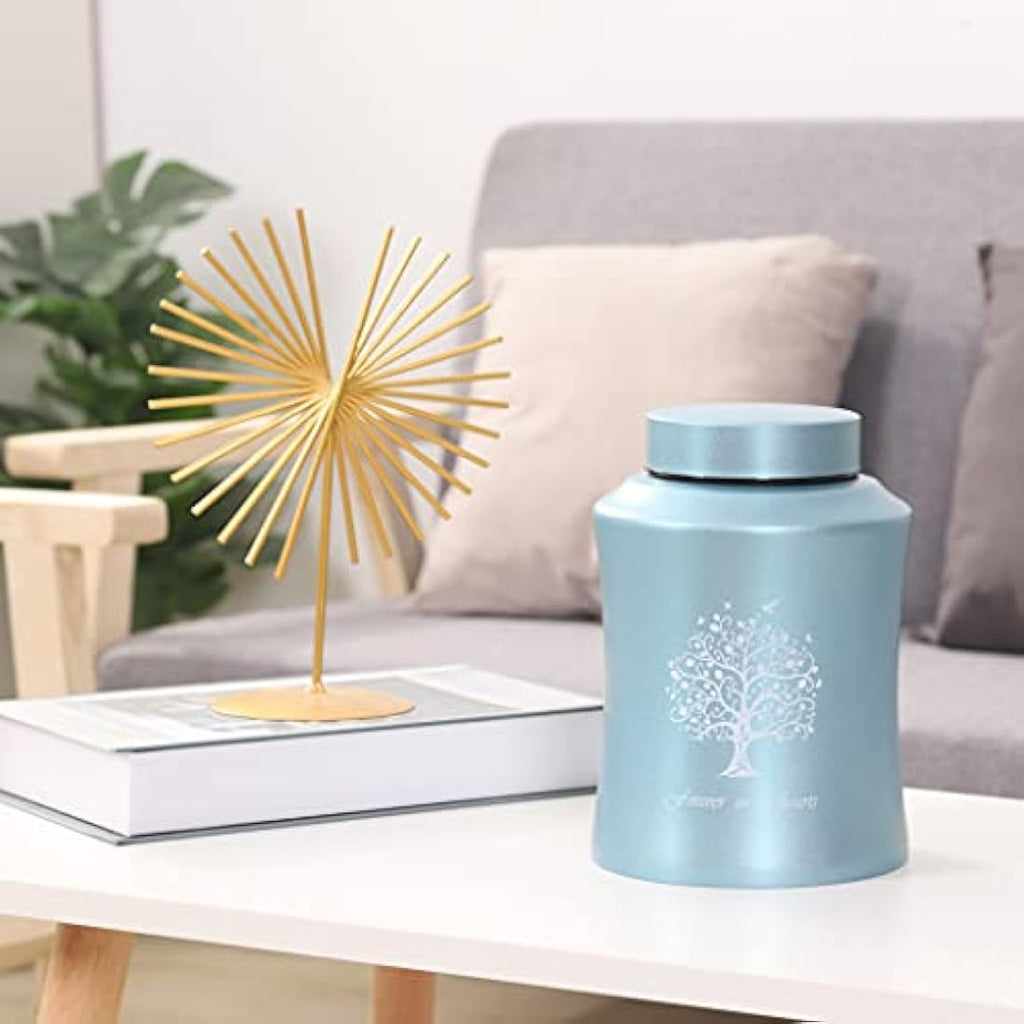 Blue Stainless Steel Cremation Urn for Human Ashes