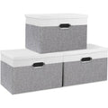 Yawinhe Collapsible Fabric Storage Bins with Lids - 3 Pack, White/Grey