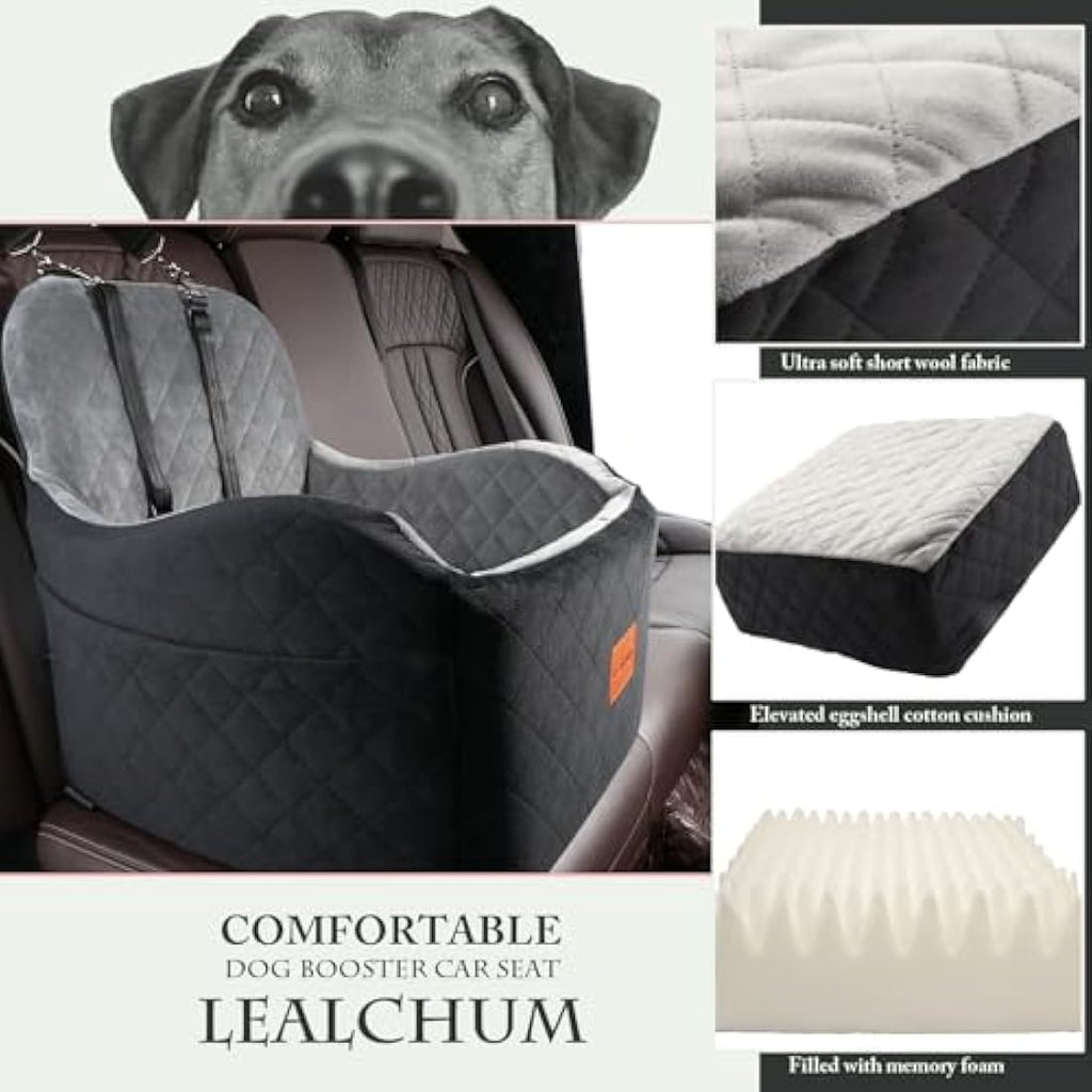Lealchum Dog Booster Car Seat – Washable Memory Foam Pet Seat, Medium