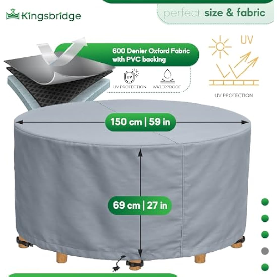 Kingsbridge Round Garden Table Cover | 150cm Waterproof 600D Heavy Duty
