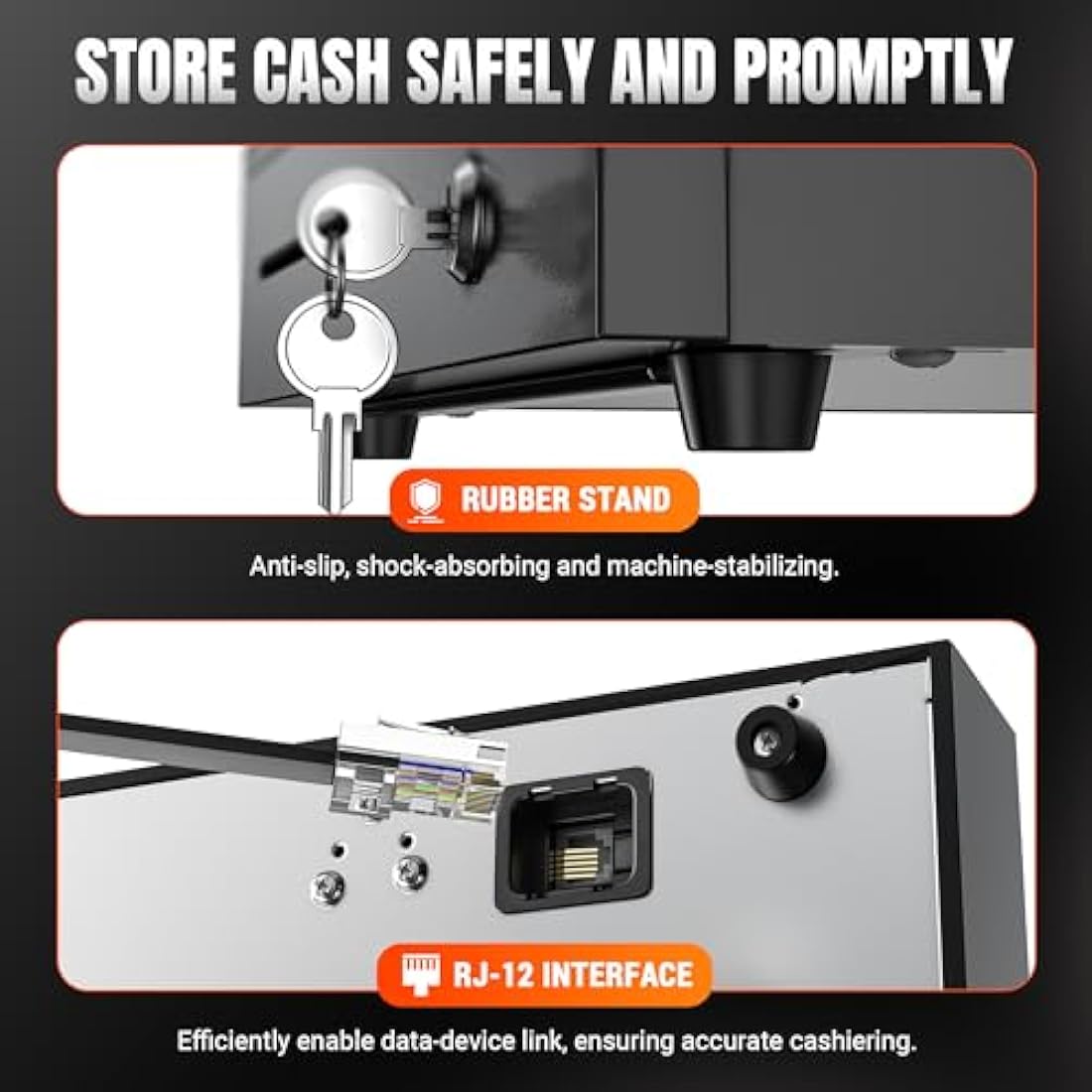 Tera 16" Cash Register Drawer | 5 Bill 8 Coin POS Tray with 6 Keys
