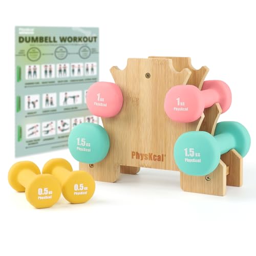 PhysKcal Neoprene Dumbbell Set with Bamboo Stand - 6kg Hand Weights