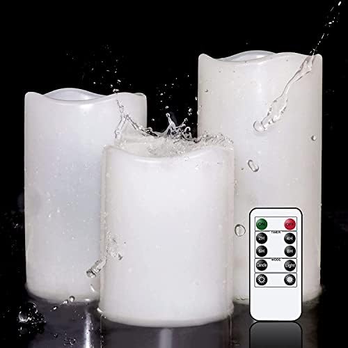 Eldnacele Weatherproof Flameless LED Candles with Remote, 3-Pack White