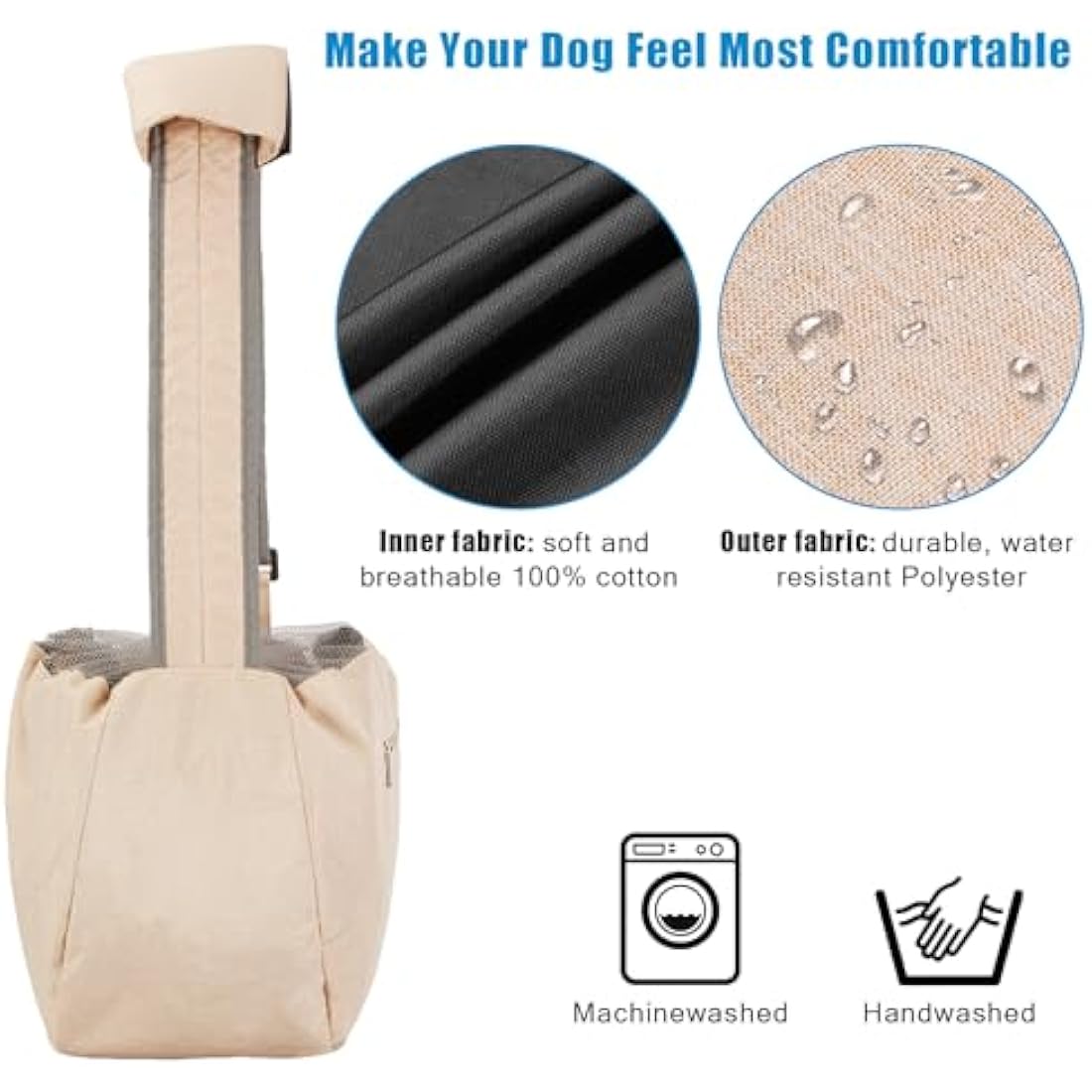 Ownpets Pet Sling Carrier – Hands-Free Adjustable Dog Bag, Cream