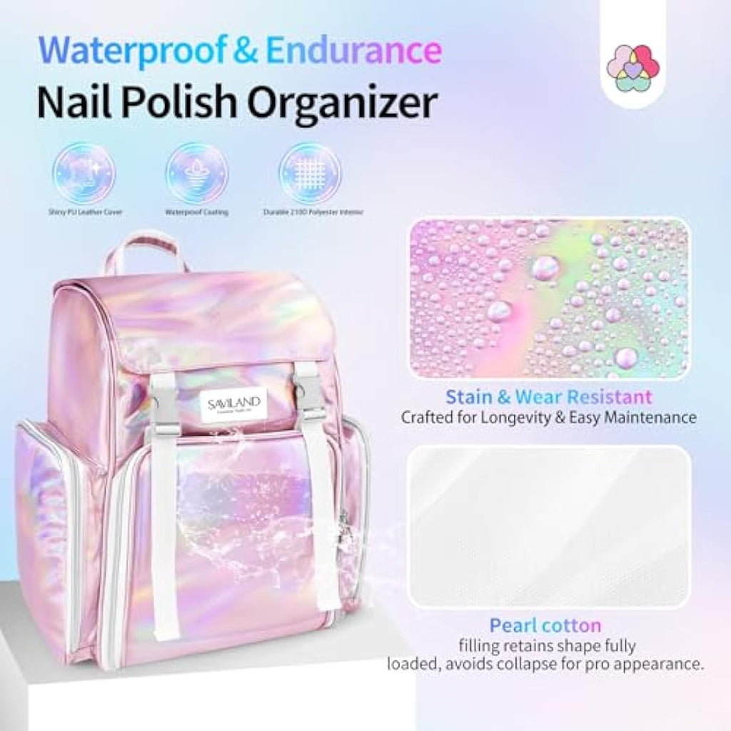 Saviland Nail Polish Organizer Bag | PU Leather Case for 70 Bottles & Lamp